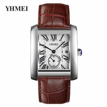 YHMEI Men’s Leather Watch – Square Dial